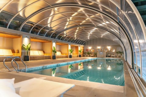 Indoor pool, open 10:00 AM to 9:00 PM, sun loungers