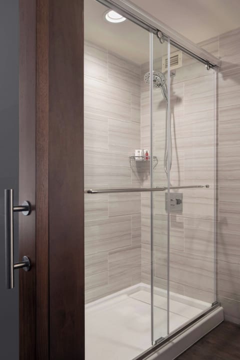 Combined shower/tub, hair dryer, towels