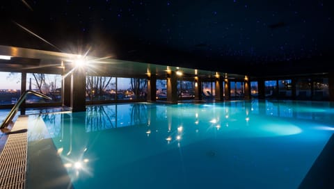 Indoor pool, open 10:00 AM to 8:00 PM, sun loungers