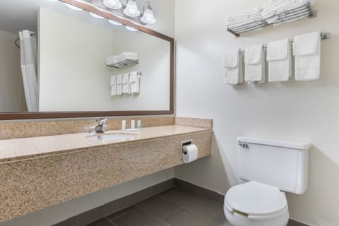 Combined shower/tub, hair dryer, towels