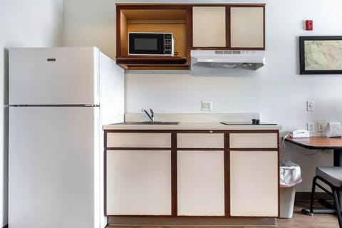 Full-size fridge, microwave, stovetop