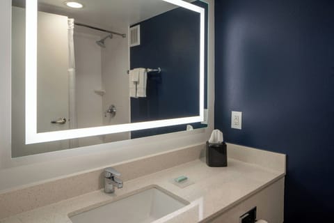 Combined shower/tub, free toiletries, hair dryer, towels