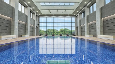 Indoor pool, open 9 AM to 8 PM, sun loungers