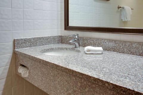 Combined shower/tub, free toiletries, hair dryer, towels