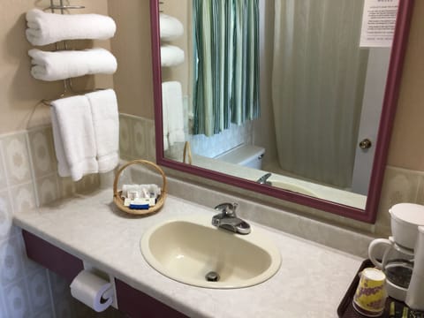 Comfort Room, 1 Double Bed | Bathroom | Combined shower/tub, free toiletries, hair dryer, towels