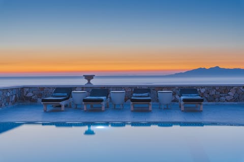 Indoor pool, outdoor pool, pool umbrellas, sun loungers