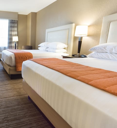 Desk, laptop workspace, blackout drapes, iron/ironing board