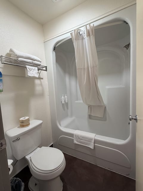 Combined shower/tub, free toiletries, hair dryer, towels