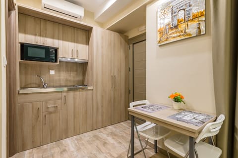 Mini-fridge, coffee/tea maker, electric kettle