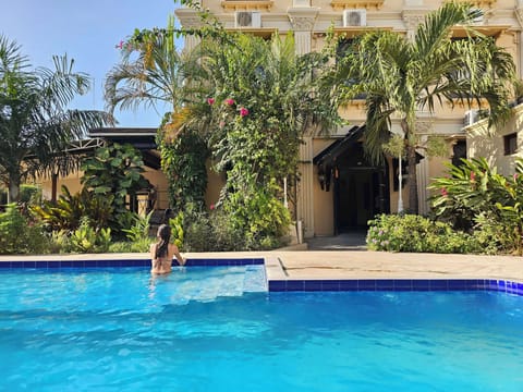 Outdoor pool, sun loungers