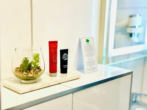 Shower, free toiletries, hair dryer, slippers