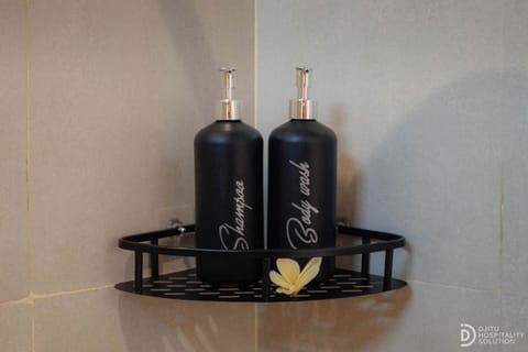 Shower, free toiletries, towels