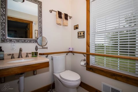 Room, 1 Queen Bed, Roll-in Shower, Courtyard View | Bathroom | Hair dryer, towels, toilet paper