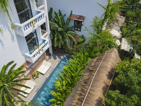 Outdoor pool, a rooftop pool, sun loungers