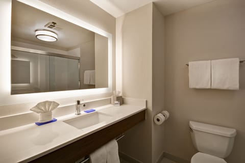 Combined shower/tub, free toiletries, hair dryer, towels