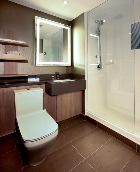 Shower, eco-friendly toiletries, hair dryer, towels