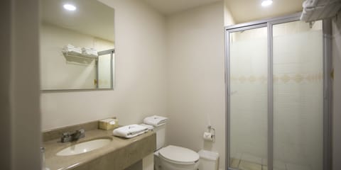 Shower, free toiletries, hair dryer, towels