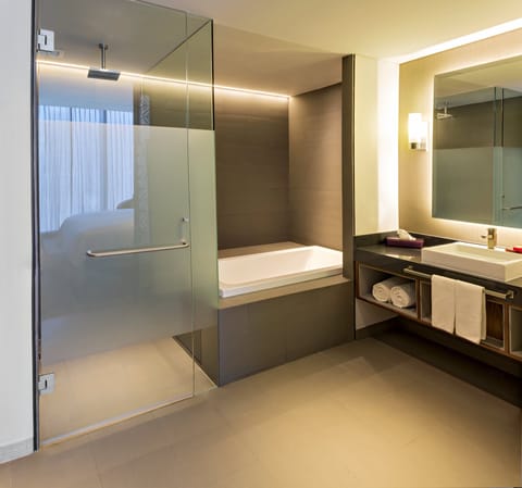 Eco-friendly toiletries, hair dryer, towels, soap