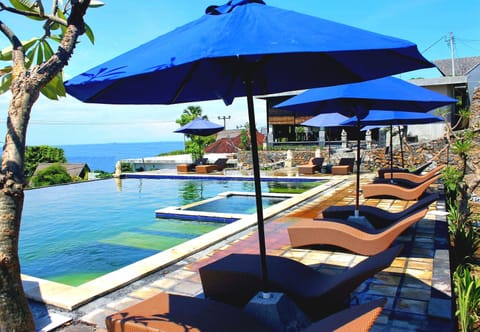 Outdoor pool, an infinity pool, sun loungers