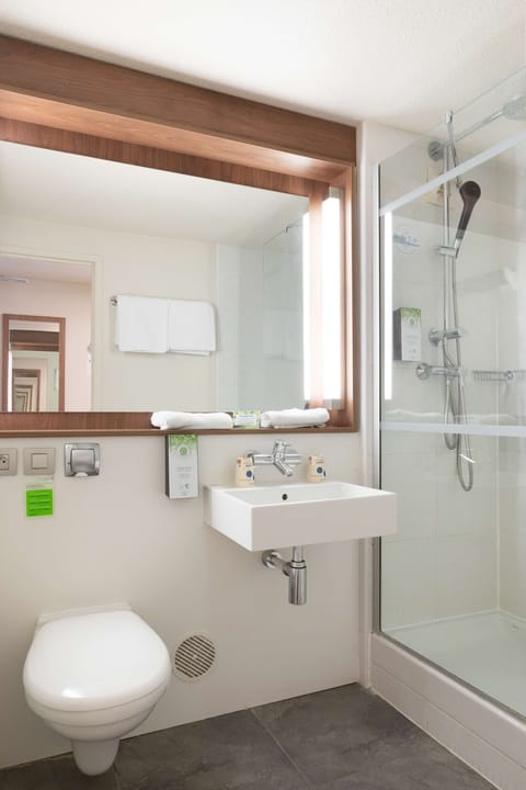 Eco-friendly toiletries, hair dryer, towels