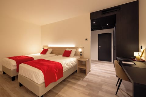 Desk, laptop workspace, blackout drapes, soundproofing