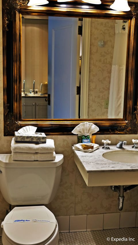 Combined shower/tub, free toiletries, hair dryer, towels