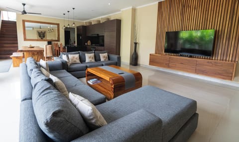 Executive Villa, Pool View | Living area | 65-inch flat-screen TV with cable channels, Netflix, DVD player