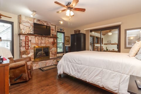 48-inch flat-screen TV with cable channels, printers