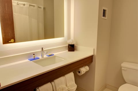 Combined shower/tub, free toiletries, hair dryer, towels