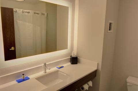 Combined shower/tub, free toiletries, hair dryer, towels