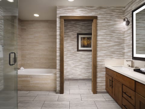 Combined shower/tub, free toiletries, hair dryer, towels