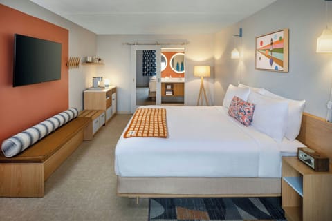 Premium bedding, memory foam beds, desk, laptop workspace