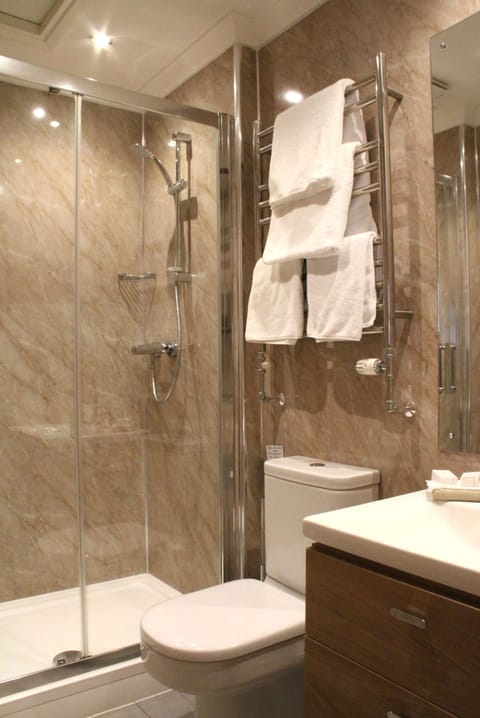 Eco-friendly toiletries, hair dryer, towels