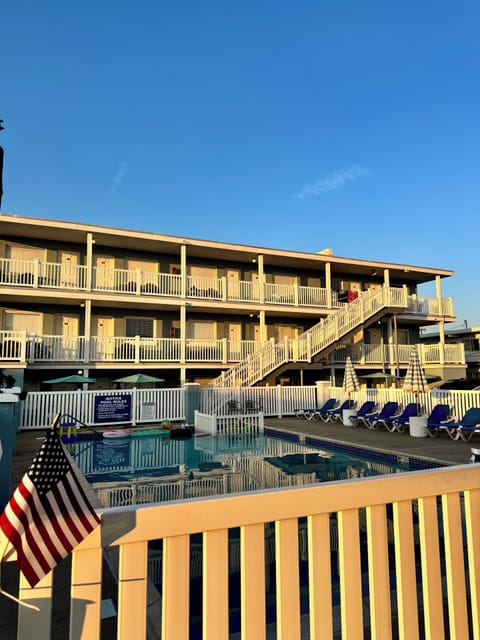 Seasonal outdoor pool, open 10 AM to 7 PM, sun loungers