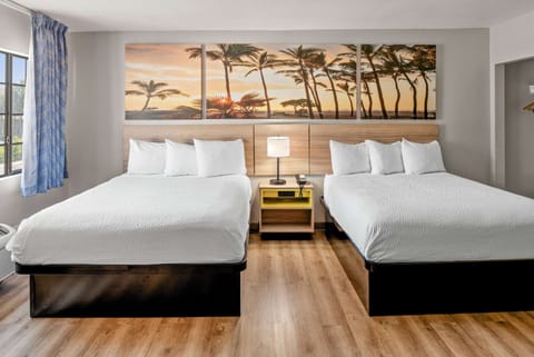 Standard Room, 2 Queen Beds | In-room safe, desk, laptop workspace, blackout drapes