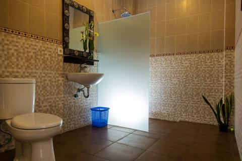 Shower, free toiletries, towels