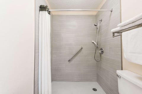 Combined shower/tub, hair dryer, towels