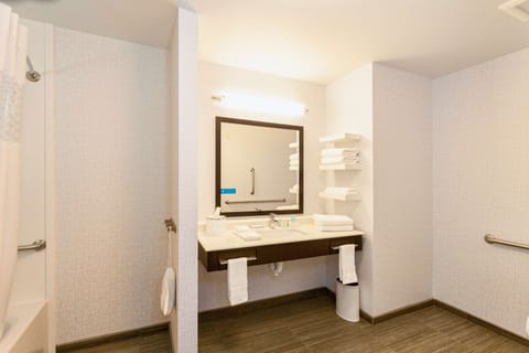 Studio, 1 King Bed, Accessible, Bathtub (Mobility & Hearing) | Bathroom | Free toiletries, hair dryer, towels, soap
