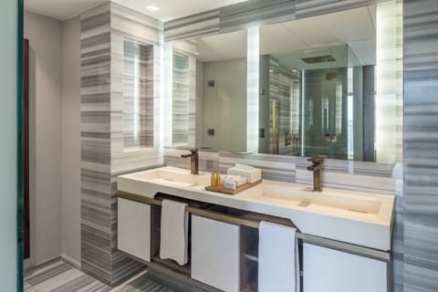 Suite Deluxe com Piscina Frente | Bathroom | Shower, free toiletries, hair dryer, bathrobes