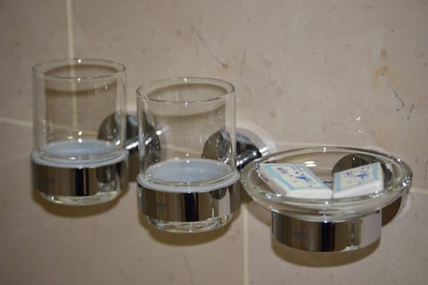 Shower, free toiletries, hair dryer, slippers