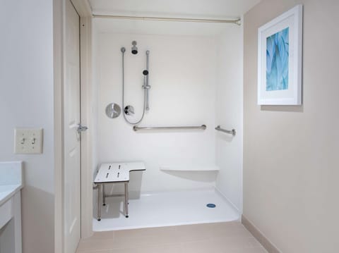 Combined shower/tub, designer toiletries, towels