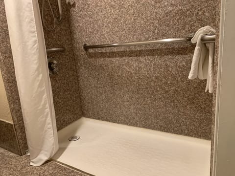 Combined shower/tub, free toiletries, hair dryer, towels