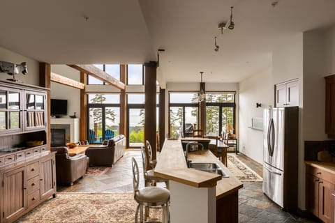 Flat-screen TV, fireplace