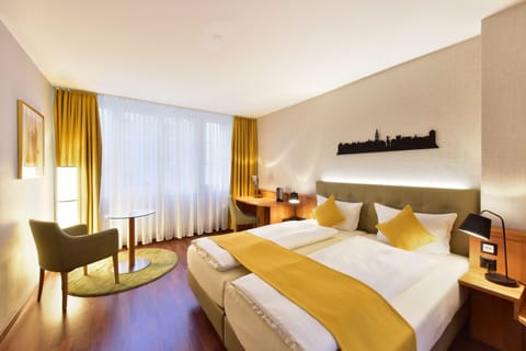 Hypo-allergenic bedding, desk, laptop workspace, iron/ironing board