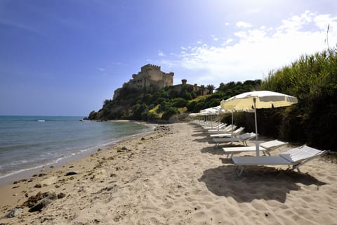 Private beach, sun loungers, beach umbrellas, beach towels