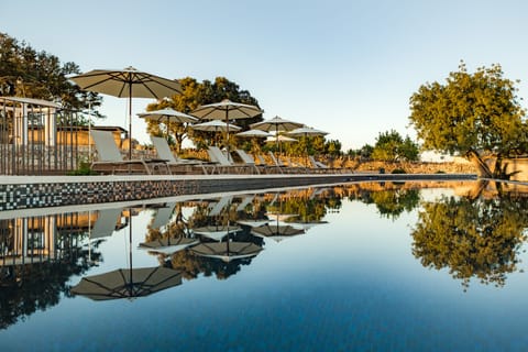 Outdoor pool, an infinity pool, sun loungers