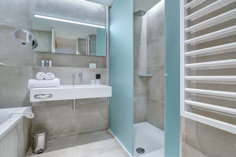 Junior Double Room | Bathroom | Designer toiletries, hair dryer, bathrobes, slippers