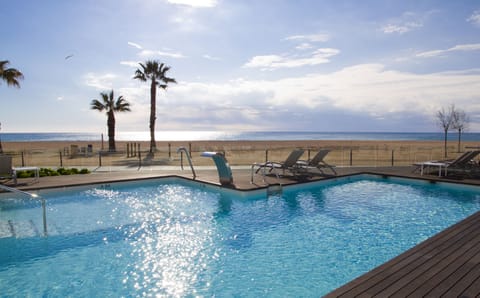 Indoor pool, outdoor pool, pool umbrellas