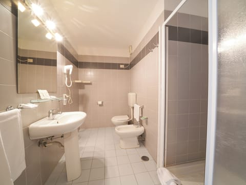 Shower, free toiletries, hair dryer, bidet