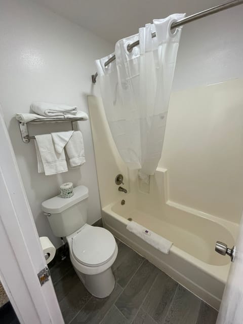 Combined shower/tub, towels